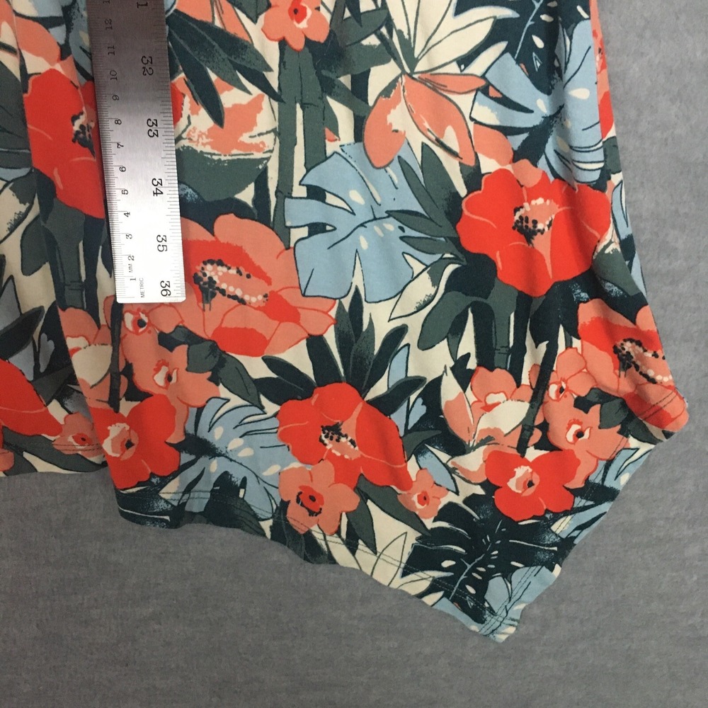 C&C California 1X Midi Maxi Dress Orange Green Tropical Handkerchief Hem Stretch - Picture 6 of 9